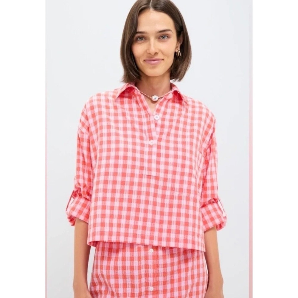 NWT Tuckernuck Seersucker Augustus Shirt Orange Pink Size Small